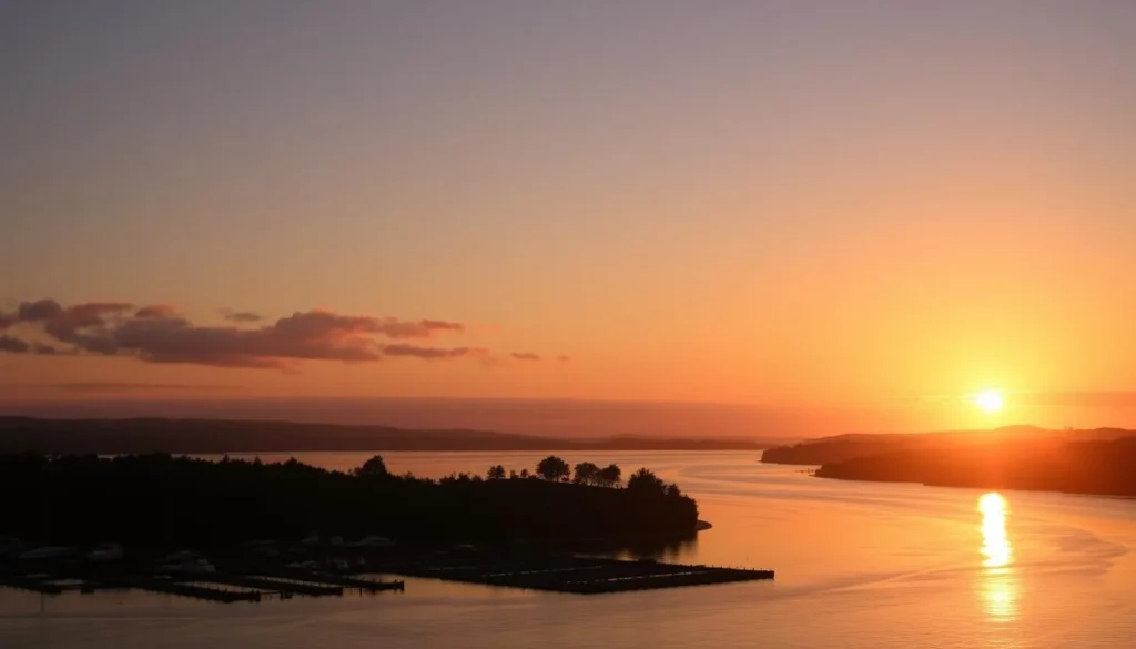 Sunset over Budd Island and Clyde River, New South Wales Sunset over Budd Island and Clyde River, New South Wales
