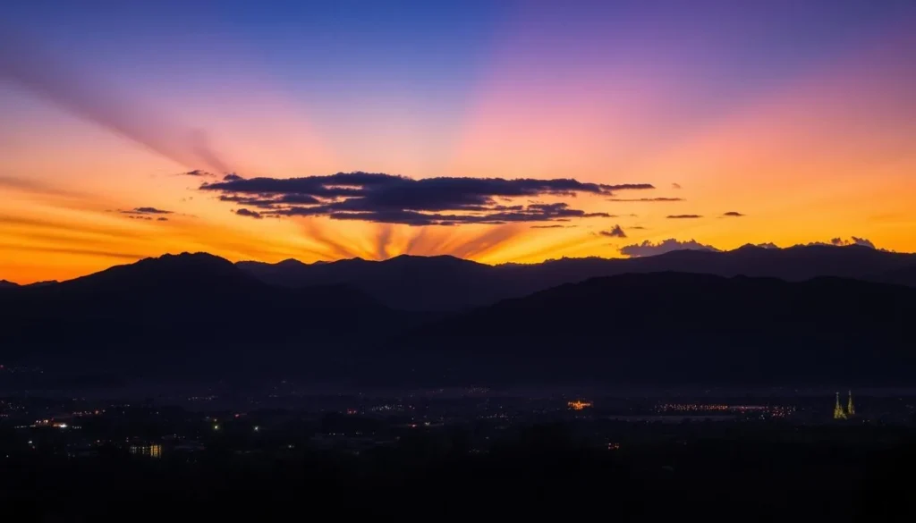 Sunset over Danli, Honduras showing the city lights coming on Sunset over Danli, Honduras showing the city lights coming on