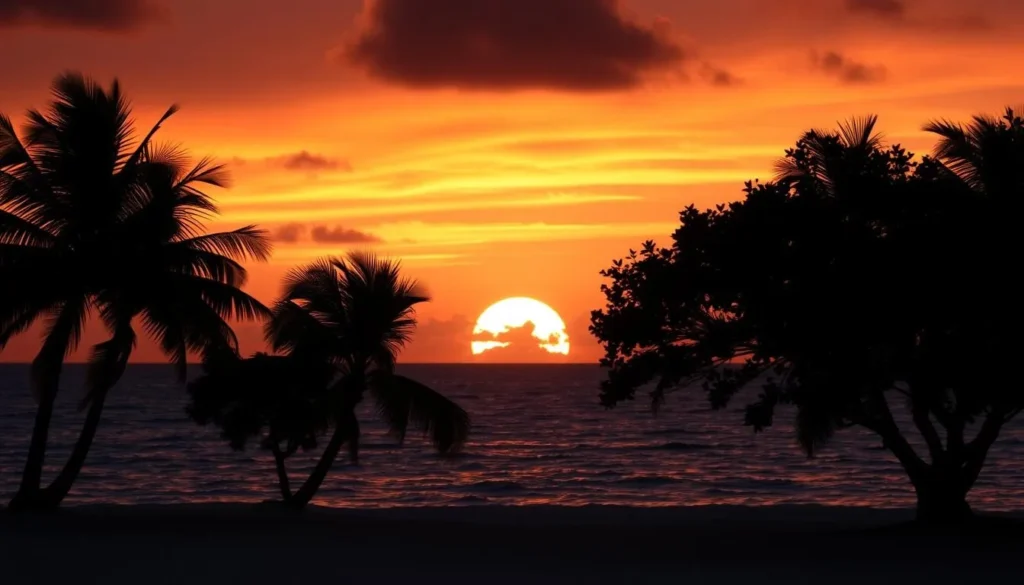 Sunset over Eagle Beach in Aruba during the best time to visit with perfect weather