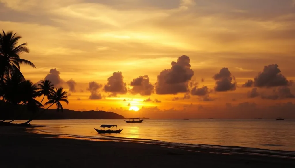 Sunset over Indonesian beach during perfect weather conditions