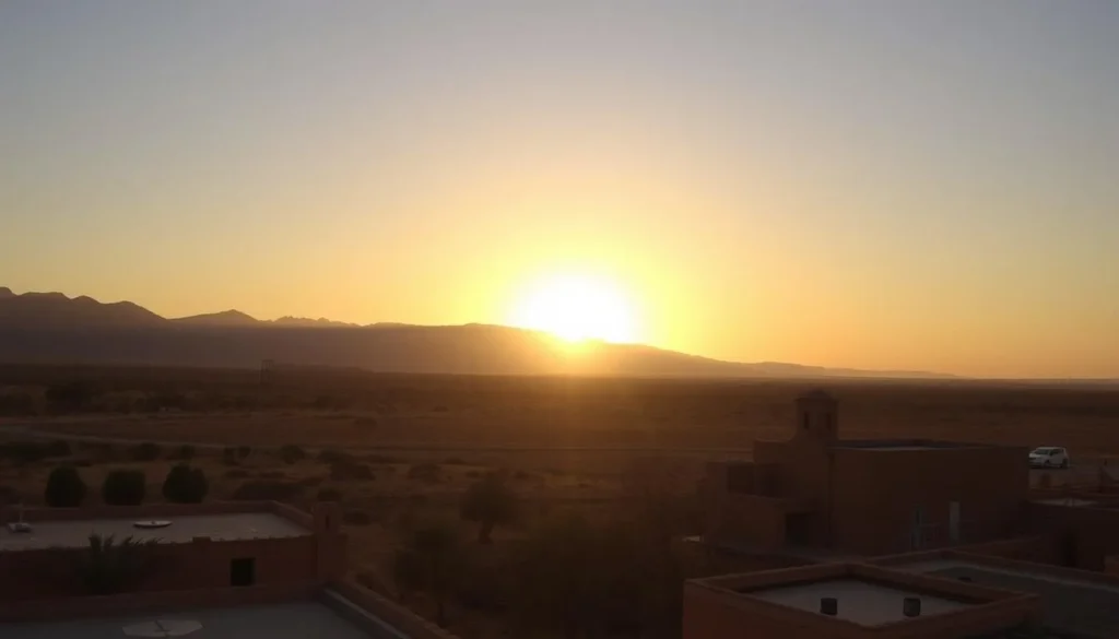 Sunset over Kasserine landscape with mountains and traditional architecture