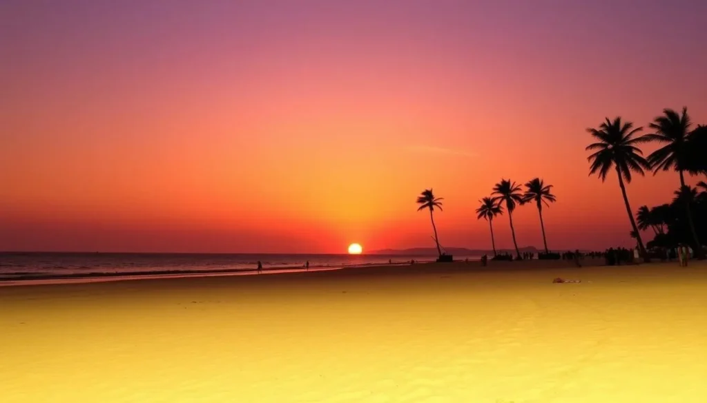 Sunset over Lagunas de Chacahua beach during dry season