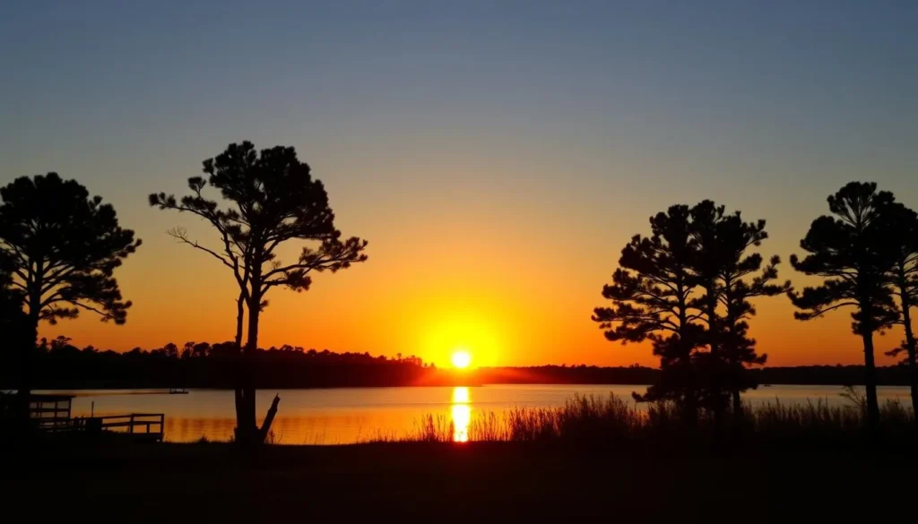 Sunset over Lake Griffin with silhouettes of cypress trees
