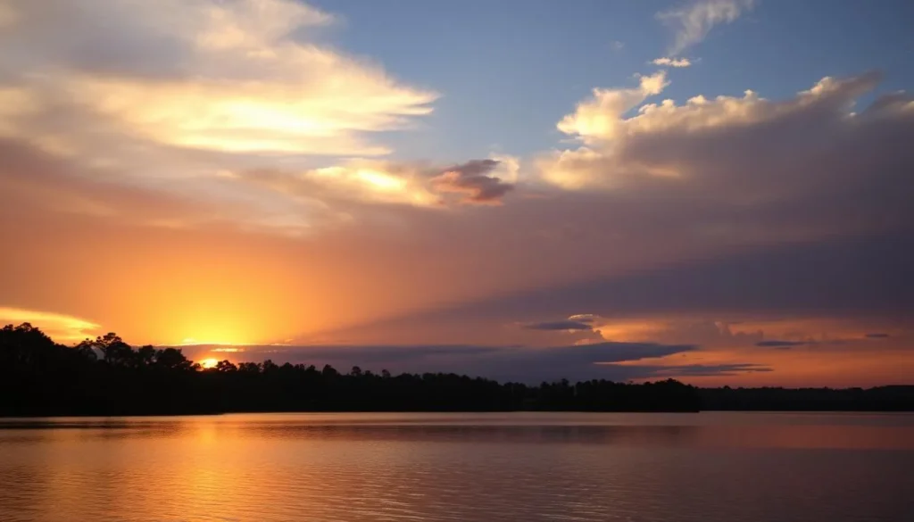 Sunset over Lake Powell at Camp Helen State Park, Florida