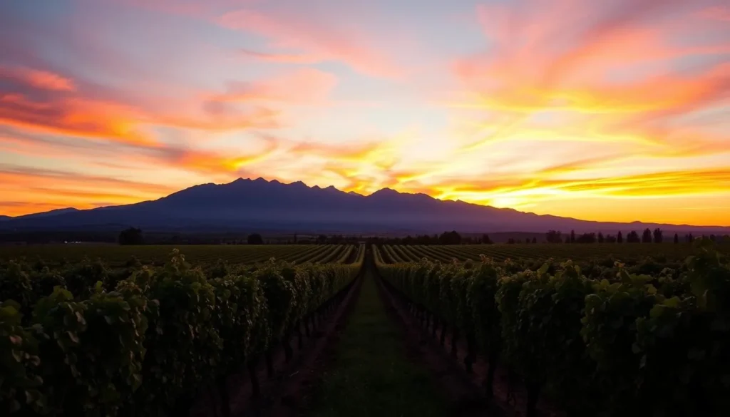 Sunset over Mendoza vineyards with Andes Mountains silhouette - Mendoza Argentina things to do