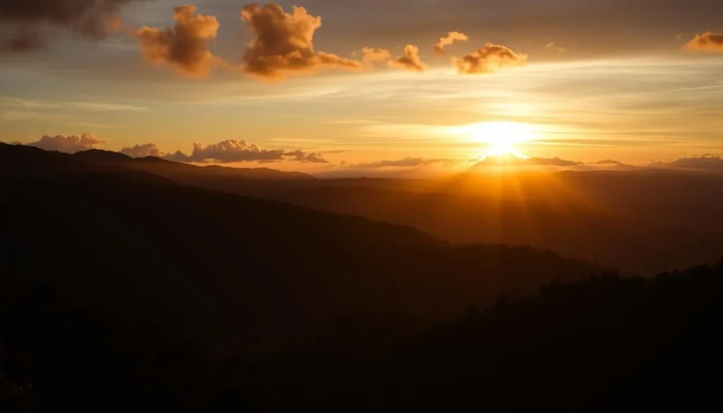 Sunset over Montana de Botaderos Carlos Escaleras Mejia National Park with silhouetted mountains