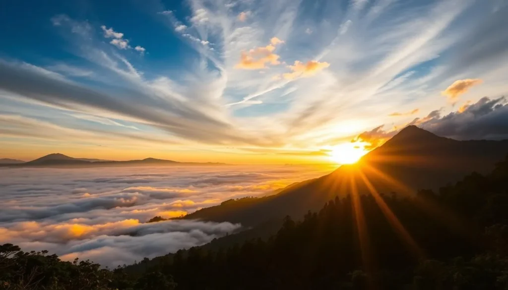 Sunset over Montana de Yoro National Park mountains