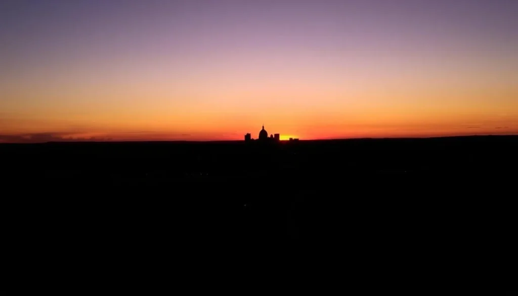 Sunset over Princeton, Texas with silhouette of town skyline Sunset over Princeton, Texas with silhouette of town skyline