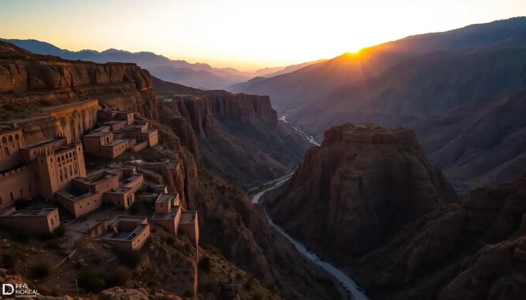 Sunset over Qadisha Valley with golden light illuminating the ancient monasteries and dramatic landscape Sunset over Qadisha Valley with golden light illuminating the ancient monasteries and dramatic landscape