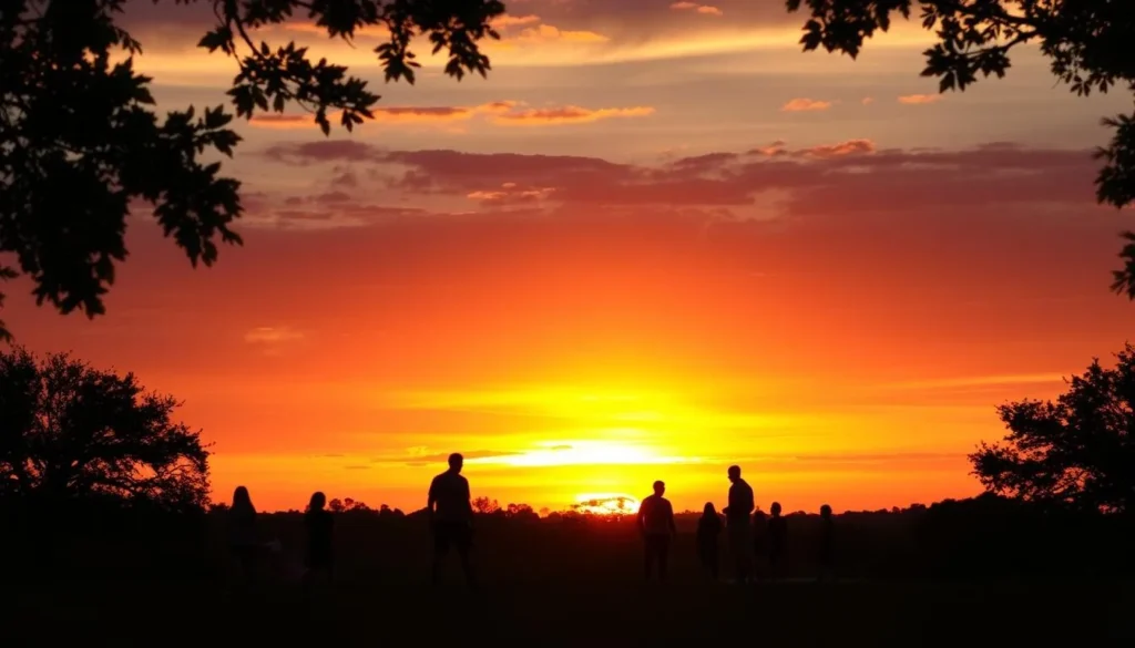 Sunset over Schertz Texas park with families enjoying outdoor activities, showcasing the best things to do in evening hours Sunset over Schertz Texas park with families enjoying outdoor activities, showcasing the best things to do in evening hours