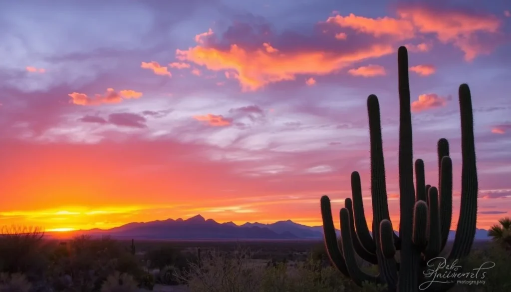 Sunset over Socorro, Texas with desert landscape and mountains Sunset over Socorro, Texas with desert landscape and mountains