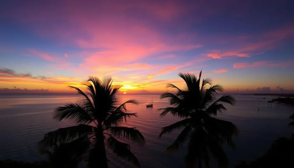 Sunset over the Caribbean Sea from San Andres Island Colombia