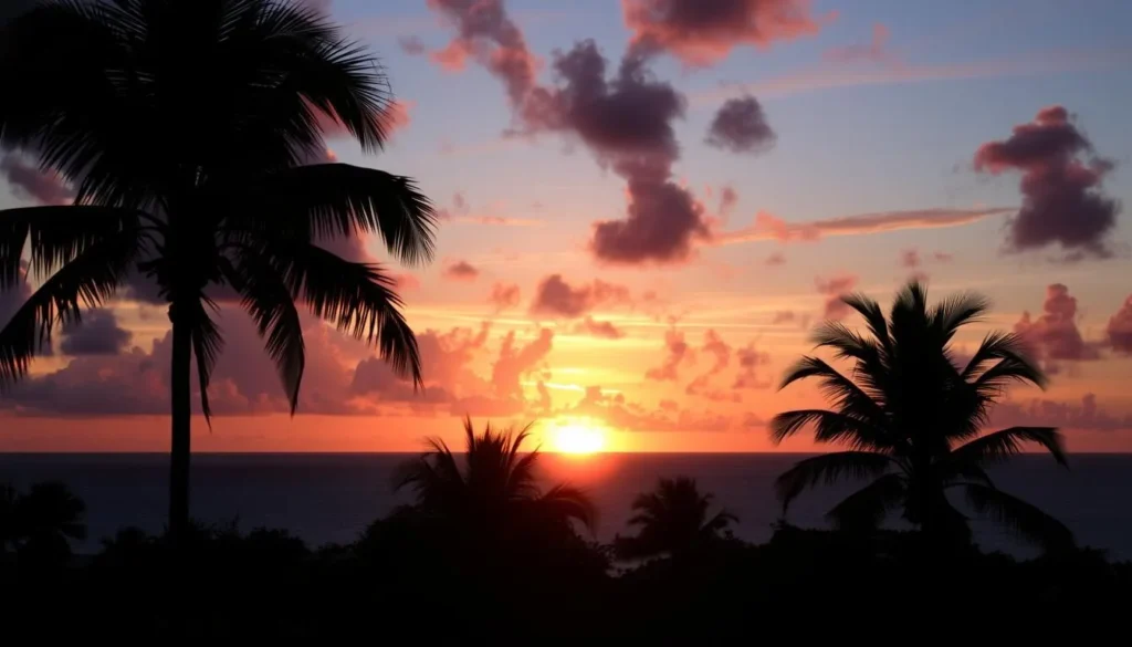 Sunset over the Caribbean Sea viewed from All Saints, Antigua