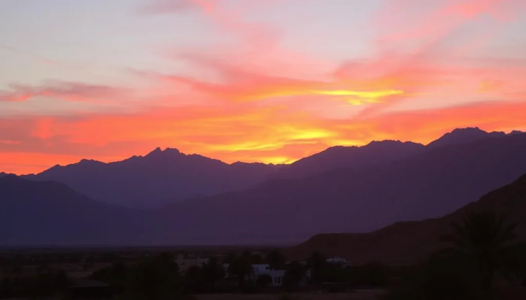 Sunset over the Hajar Mountains viewed from Barka