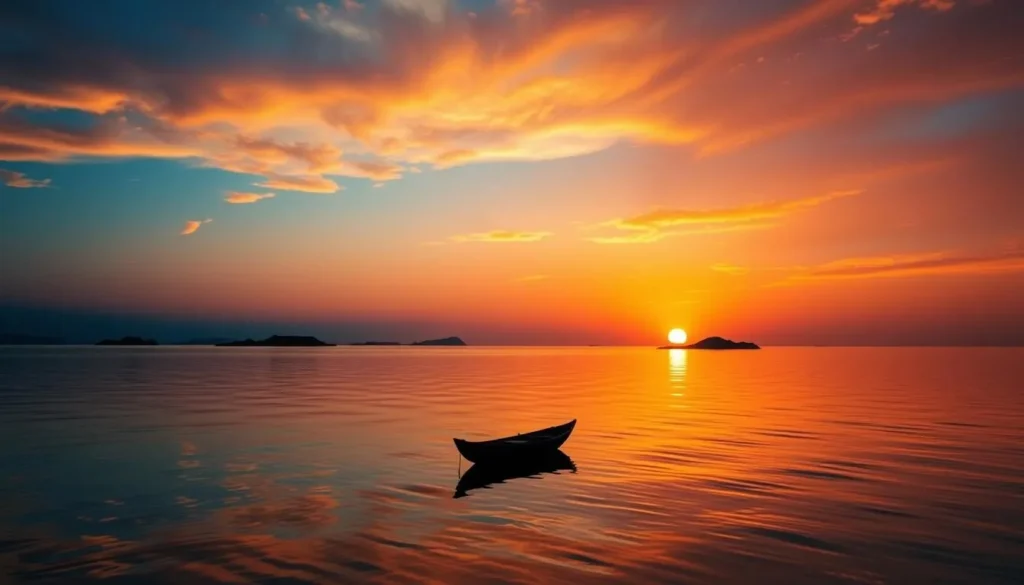 Sunset over the Red Sea with silhouettes of islands in Umluj, Saudi Arabia Sunset over the Red Sea with silhouettes of islands in Umluj, Saudi Arabia