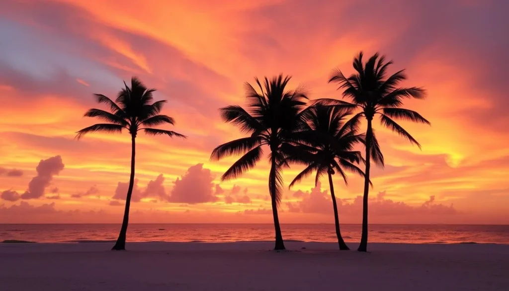 Sunset over the beach in Blossom Village, Little Cayman