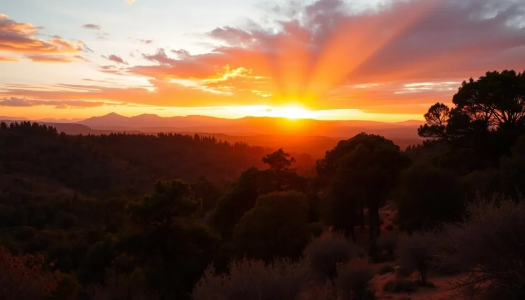 Sunset over the cedar forests and mountains of Ifrane National Park, Morocco