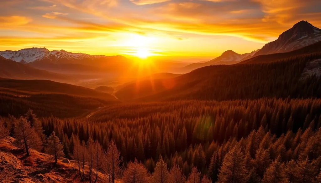 Sunset over the diverse landscape of Lorentz National Park showing mountains and forests Sunset over the diverse landscape of Lorentz National Park showing mountains and forests