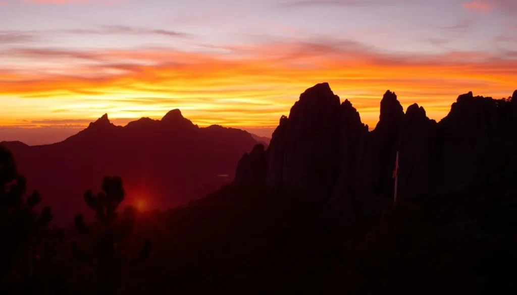 Sunset over the granite formations of Cumbres de Majalca National Park Sunset over the granite formations of Cumbres de Majalca National Park