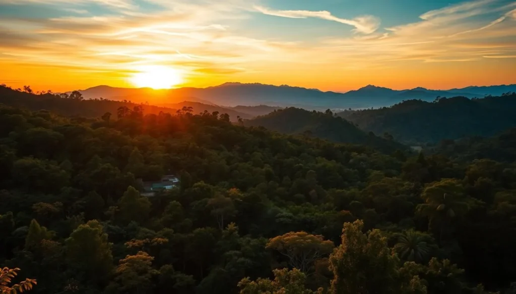 Sunset over the rainforest canopy of Batang Gadis National Park