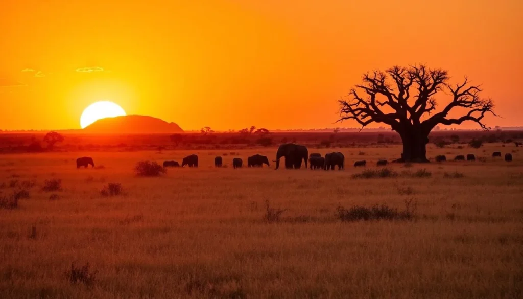Sunset over the savanna landscape of Tsingy de Namoroka during the dry season