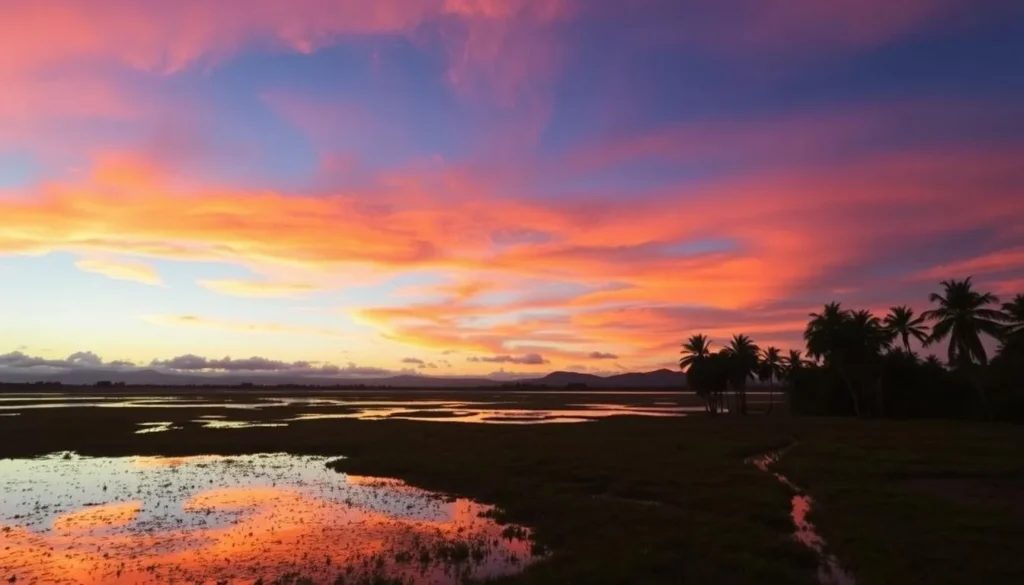 Sunset over the wetlands of Rawa Aopa Watumohai National Park