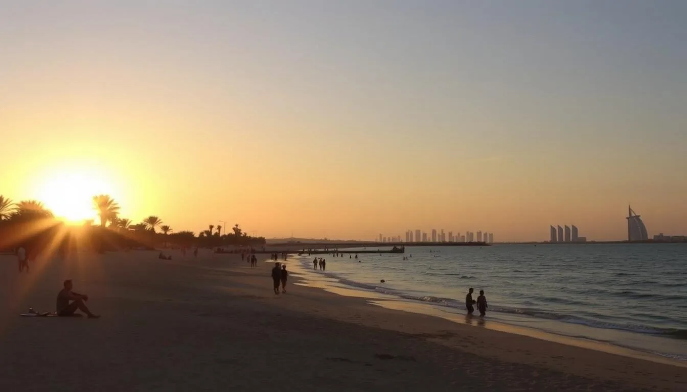 Sunset-view-at-Katara-Beach-Qatar-with-golden-hour-lighting Sunset view at Katara Beach, Qatar with golden hour lighting