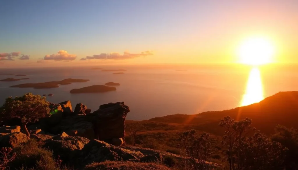 Sunset view from Hawkings Point Lookout over Magnetic Island, Queensland