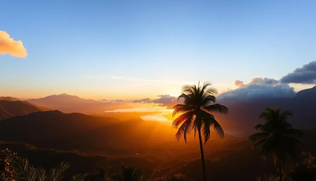 Sunset view from Minca overlooking Santa Marta and the Caribbean Sea