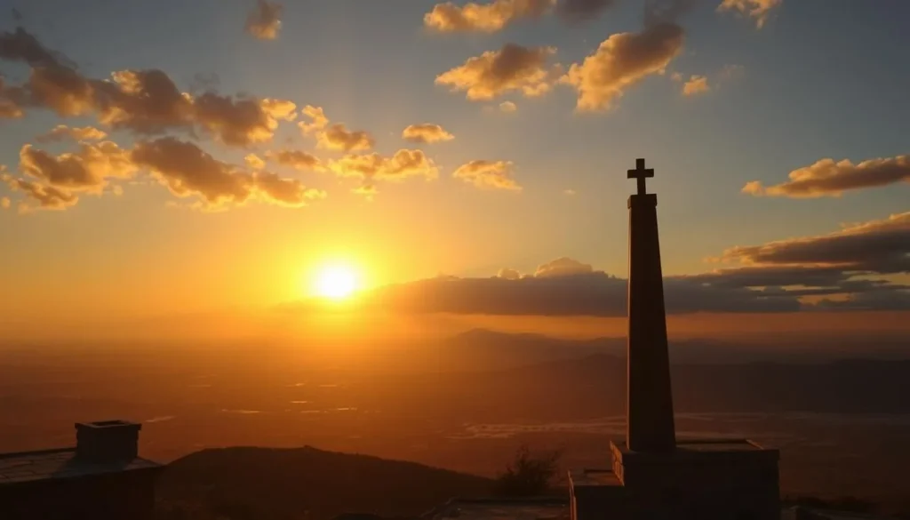 Sunset view from Mount Nebo with dramatic lighting over the Jordan Valley
