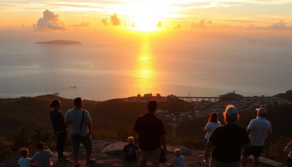 Sunset view from Shirley Heights Lookout over Falmouth and English Harbour