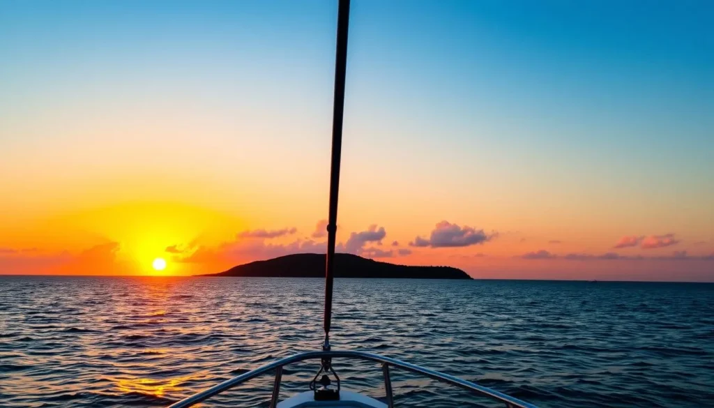 Sunset view from a boat departing Scrub Island, Anguilla