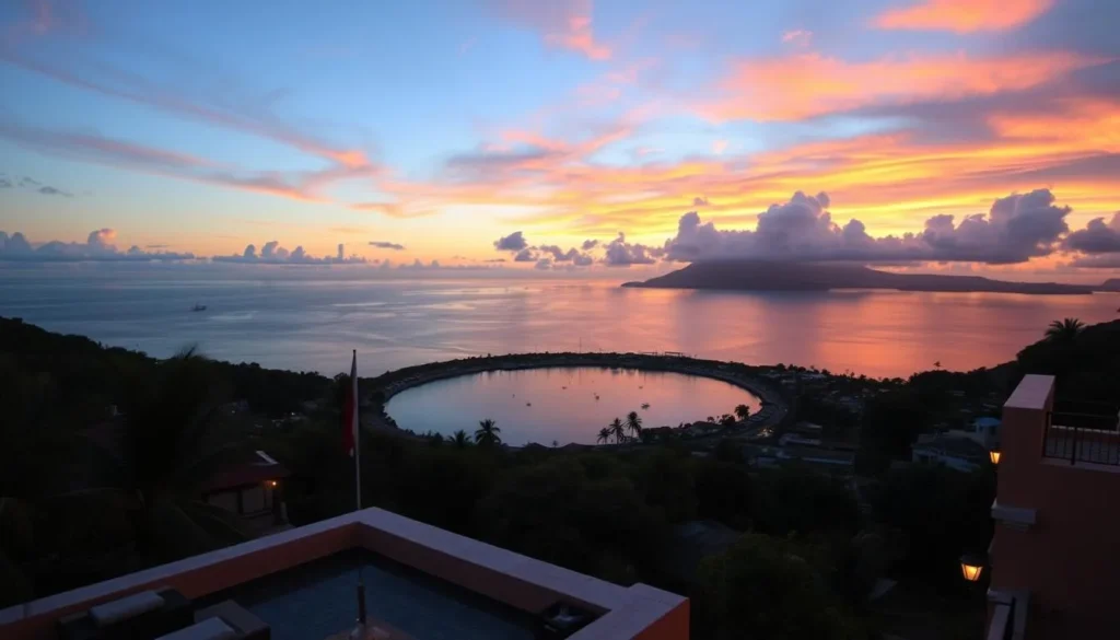 Sunset view of Baracoa bay from Hotel El Castillo