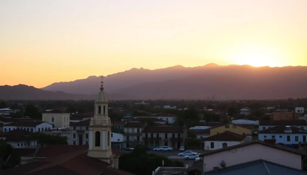 Sunset view of Bayamo with the Sierra Maestra mountains in the background