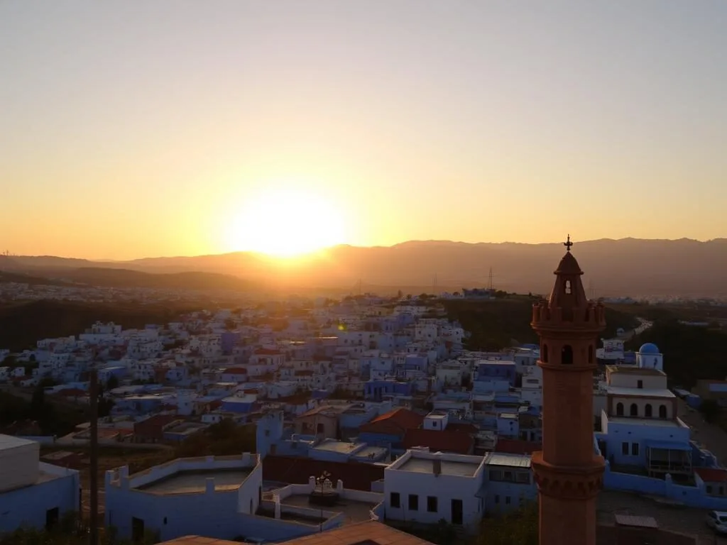 Sunset view of Chefchaouen Morocco from the Spanish Mosque viewpoint
