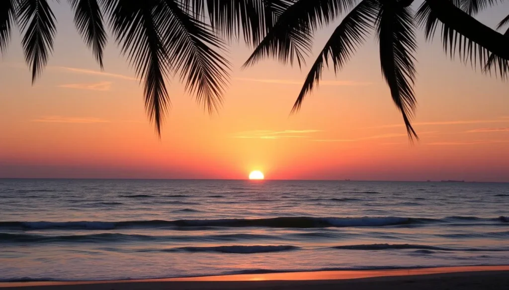 Sunset view of Dr. Von D. Mizell-Eula Johnson State Park Florida with ocean and palm trees