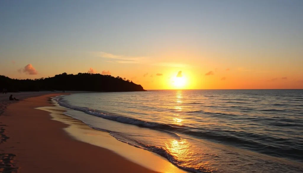 Sunset view of Isla Monserrate during the ideal visiting season