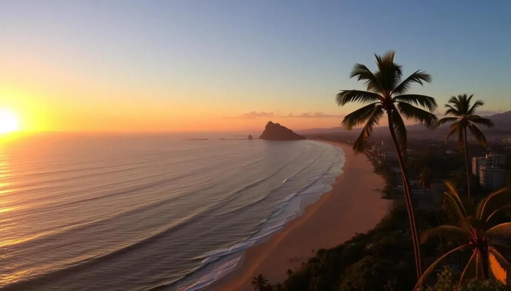 Sunset view of Morro de Sao Paulo coastline with all beaches visible
