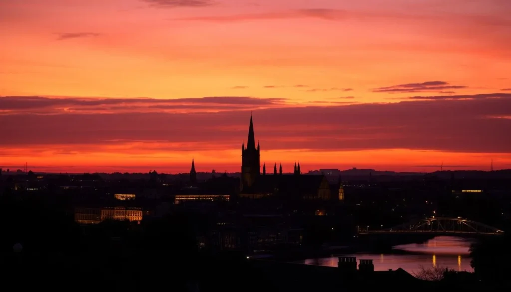 Sunset view of Norwich skyline with cathedral - beautiful things to do in Norwich, England
