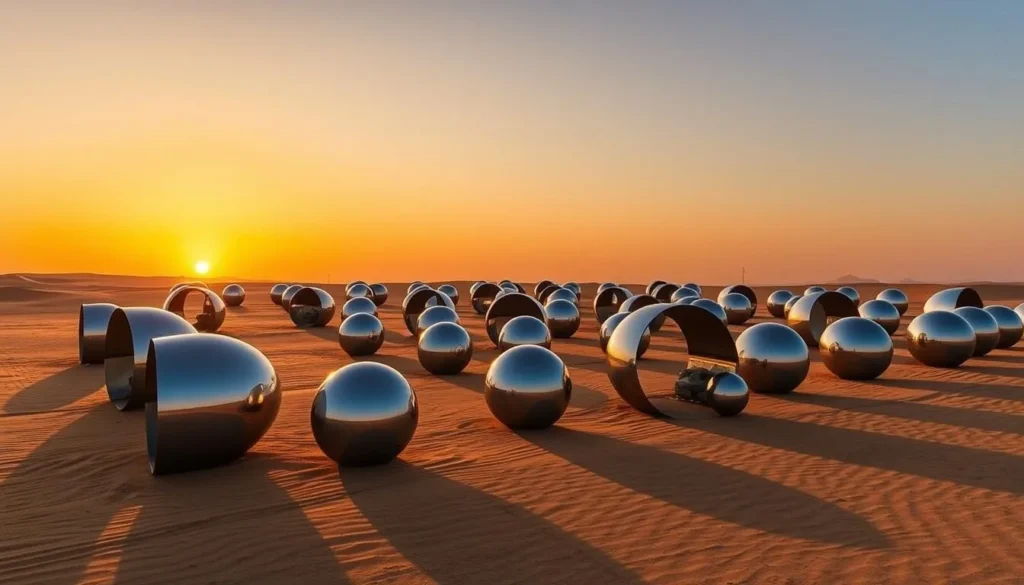 Sunset view of Olafur Eliasson's 'Shadows Travelling on the Sea of the Day' art installation near Al Zubara in Al Shamal Qatar