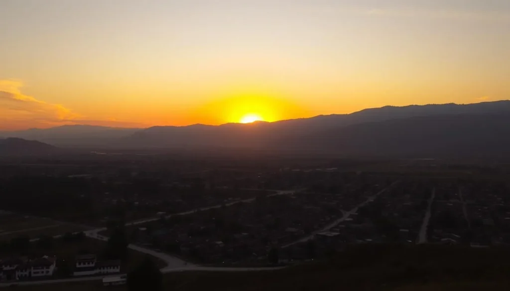 Sunset view of Phuentsholing town from Karbandi Monastery viewpoint