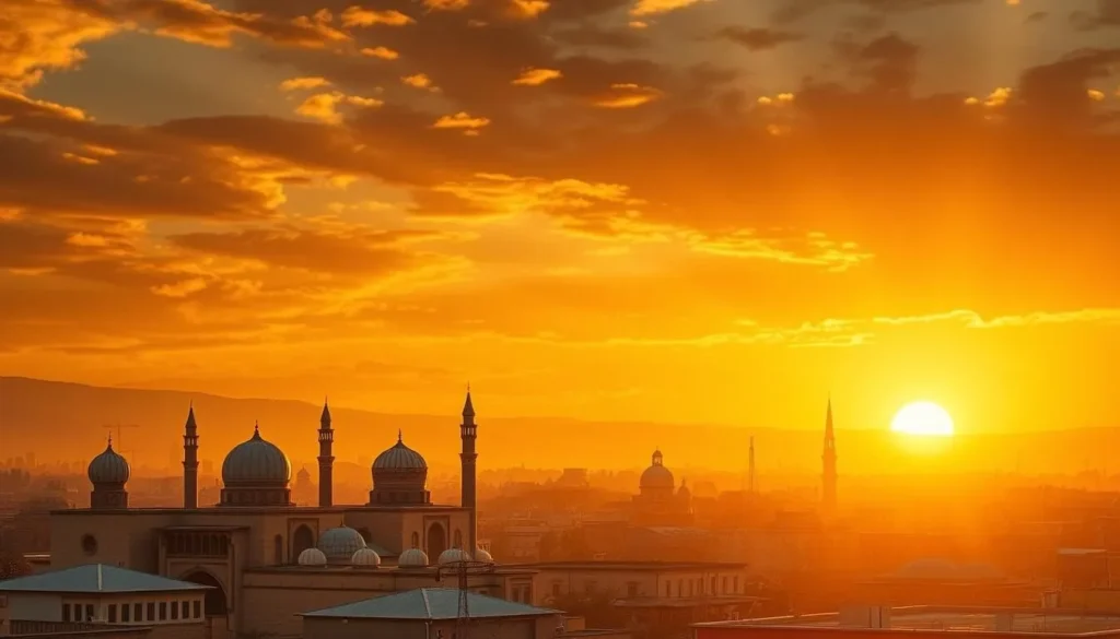 Sunset view of Qazvin's historic skyline