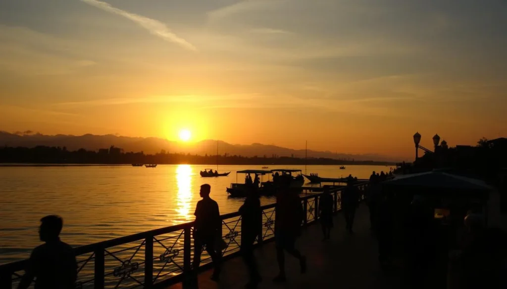 Sunset view of the Mekong River from Vientiane's riverside promenade