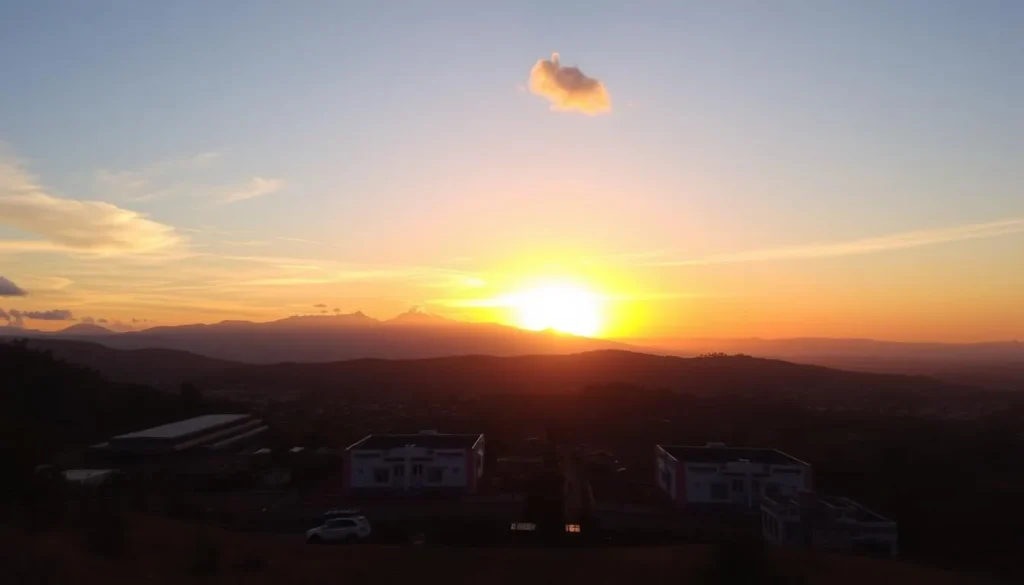 Sunset view over Antsirabe Madagascar with mountains in the background Sunset view over Antsirabe Madagascar with mountains in the background