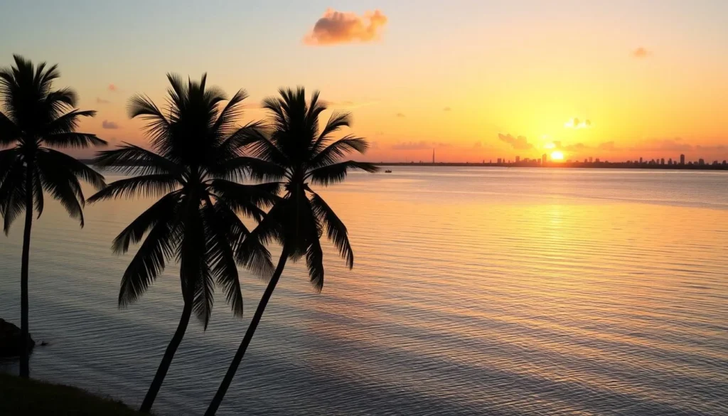 Sunset view over Biscayne Bay from Bill Baggs Cape Florida State Park