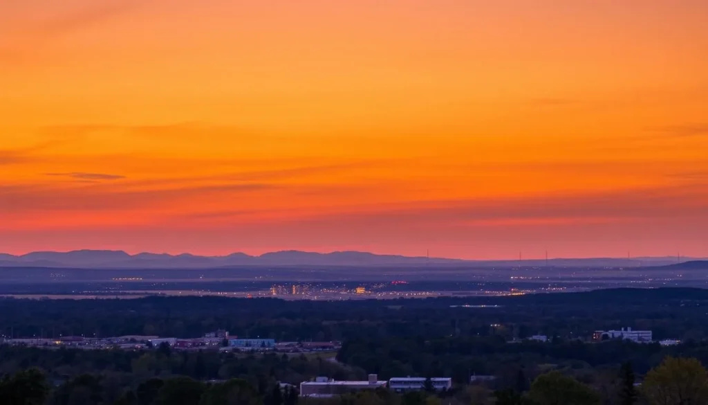 Sunset view over Cedar Park with city lights beginning to twinkle Sunset view over Cedar Park with city lights beginning to twinkle