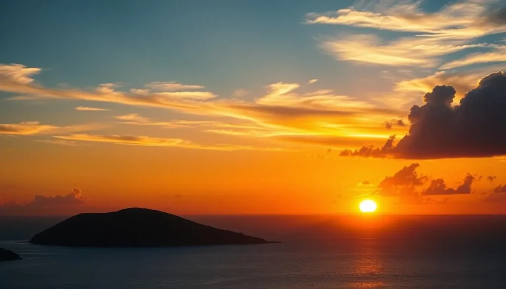 Sunset view over Isla Santa Catalina, Mexico showing perfect weather conditions during the optimal visiting season Sunset view over Isla Santa Catalina, Mexico showing perfect weather conditions during the optimal visiting season