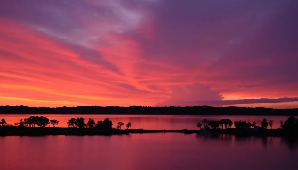 Sunset view over Johnson's Pond in Coventry, Rhode Island
