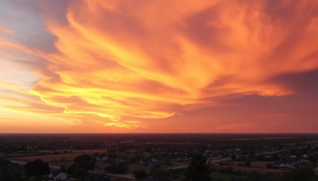 Sunset view over Sachse, Texas showing the city skyline and natural beauty Sunset view over Sachse, Texas showing the city skyline and natural beauty