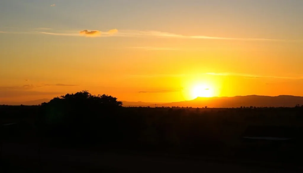 Sunset view over Soavinandriana landscape with silhouettes of trees